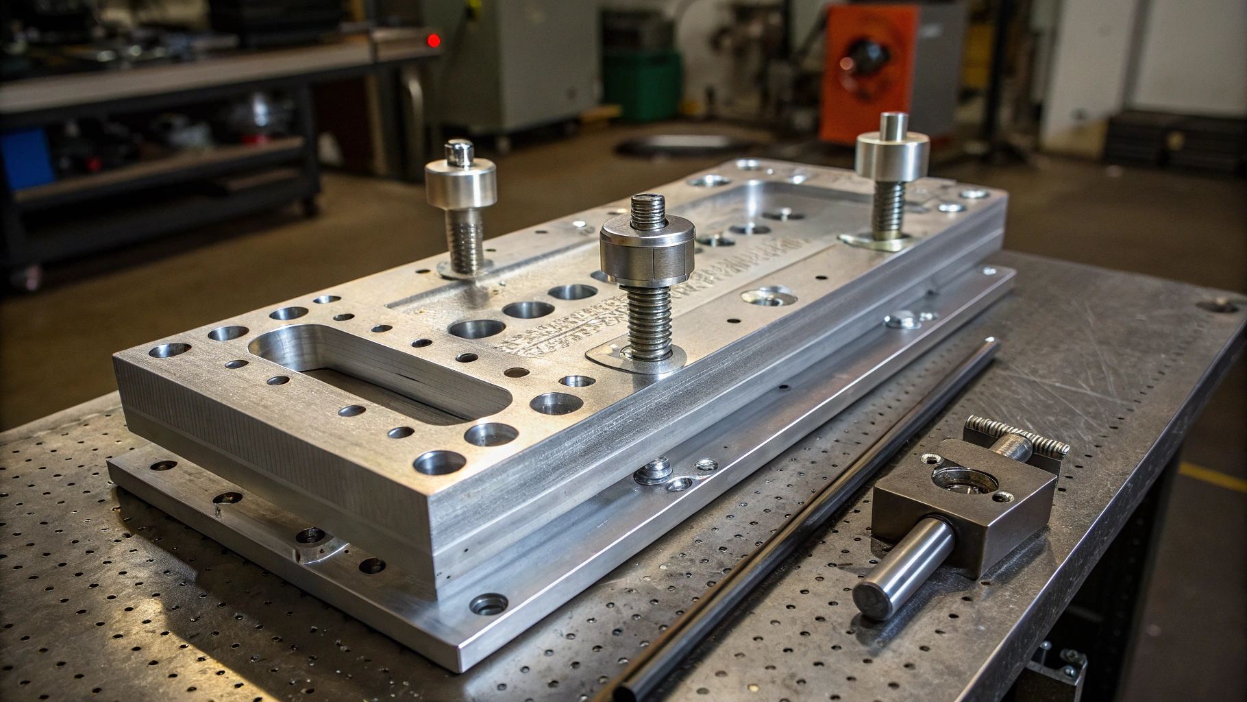 Custom CNC assembly fixture clamped on machine table